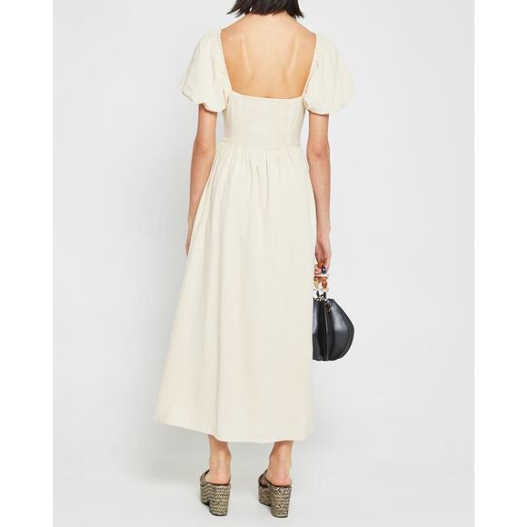 O.p.t Square-Neck Smocked Zeoli Midi Dress Puff Sleeves Cream Size XL NWT - Picture 2 of 14